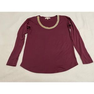 Michael Kors maroon long sleeve shirt with gold around the collar (size medium)